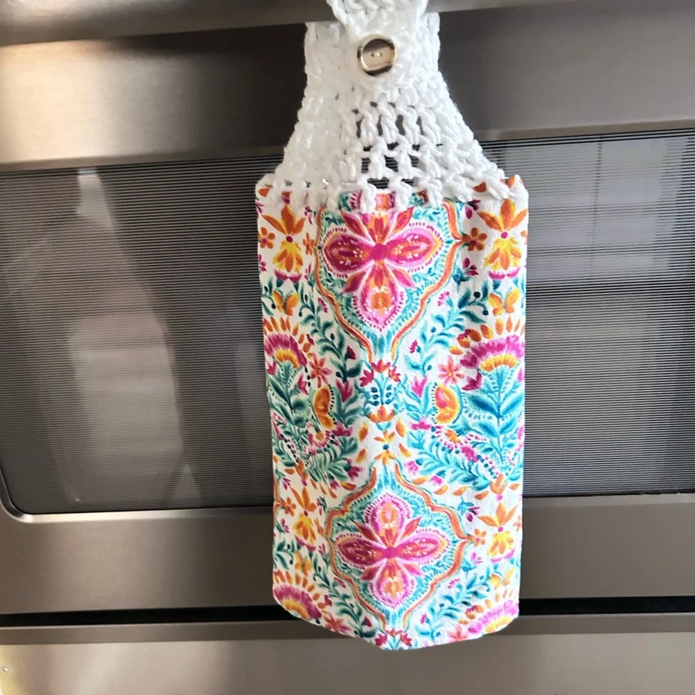 Hand Crafted Floral Hanging Kitchen Hand Towels Crochet Top